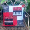 Dekokissen, Patchworkkissen mit Klavier und Noten in schwarz-rot-weiß. Stoff-Unikate handmade in Germany