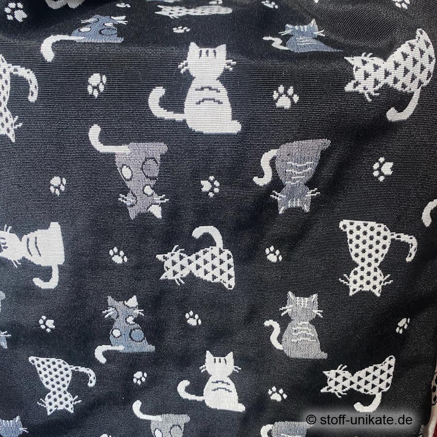 Detailansicht von der Jumbotasche, Einkaufstasche, XXL-Shopper mit Katzenmotiven in schwarz und ecru/sand. Stoff-Unikate handmade in Germany