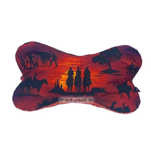 Leseknochen mit reitenden Cowboys im Sonnenuntergangn. Stoff-Unikate handmade in germany