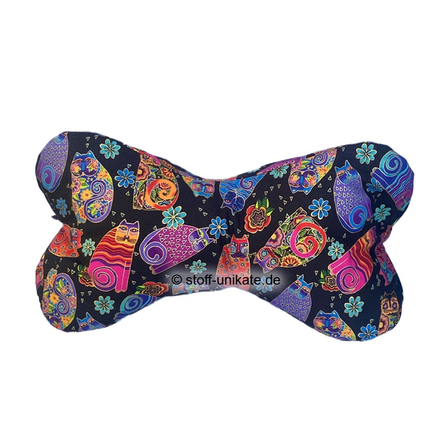 Leseknochen mit bunten Katzen von Laurel Burch. Stoff-unikate handmade in Germany
