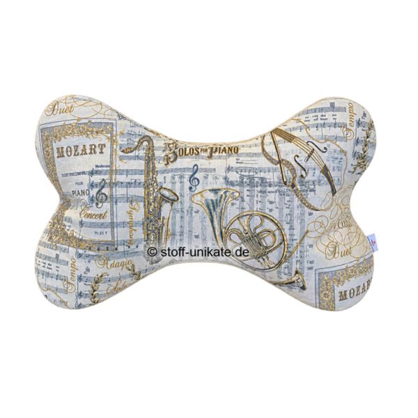 Leseknochen mit Muisknoten und Instrumenten. Stoff-Unikate handmade in Germany