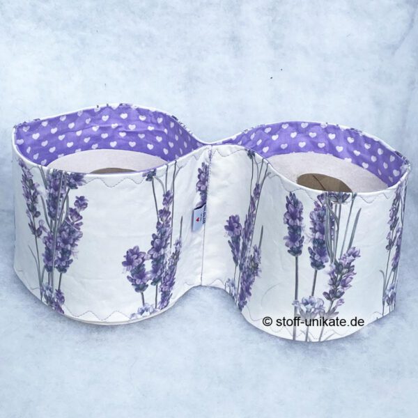 WC-Rollen-Halter aus Stoff, Klopapier-Aufbewahrung mit Lavendelmotiven. Stoff-unikate handmade in Germany