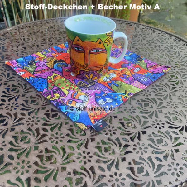 A_stoffdeckchen mit Porzellanbecher von Laurel Burch. Stoff-Unikate handmade in Germany