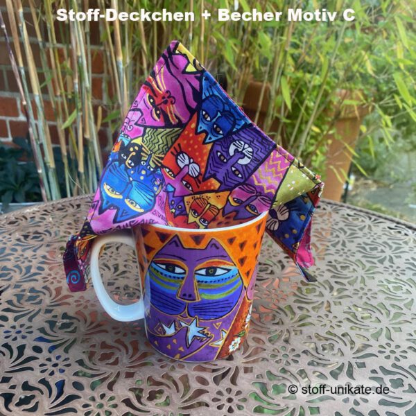 C_Motivfoto zum Geschenkset bestehend aus Stoffdeckchen und Porzellanbecher. Stoff-Unikate handmade in Germany