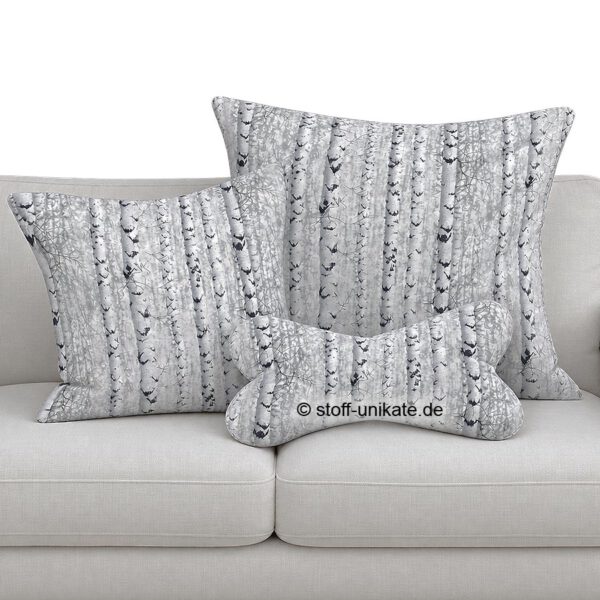 Dekokissen und Leseknochen mit Birkenmotiven,. Stoff-Unikate handmade in Germany