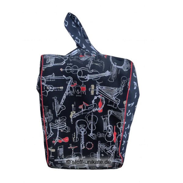 Jumbotasche, XXL-shopper ideal zum Einkaufen mit Musiknoten und Musikinstrumenten. Stoff-Unikate handmade in Germany