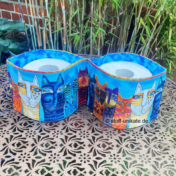 WC-Rollenhalter aus Stoff <br>Klopapier Aufbewahrung <br>„Katzenparade" <br>Geschenk für Katzen-Fans