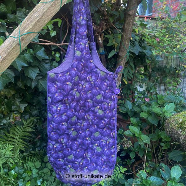 Jumbotasche mit Feigenmotiven in violett. Stoff-Unikate handmade in germany