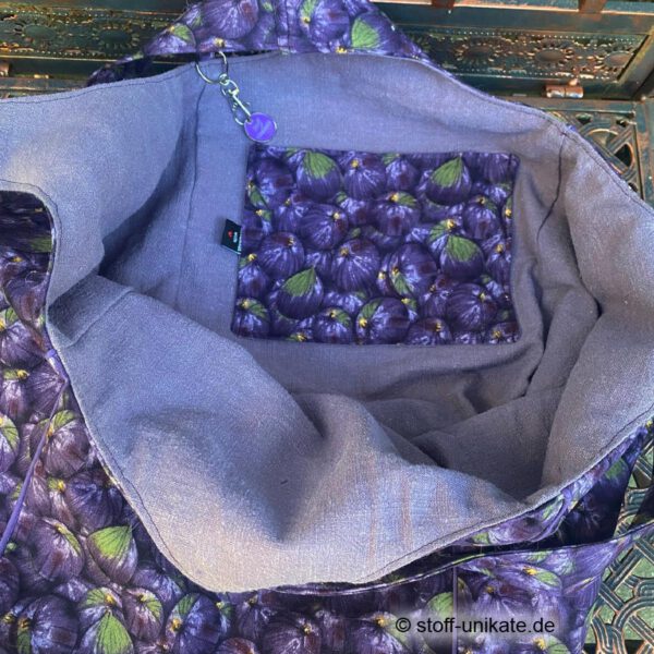 Innentasche für Einkaufszettel von der Jumbotasche mit Feigen. Stoff-Unikate handmade in Germany