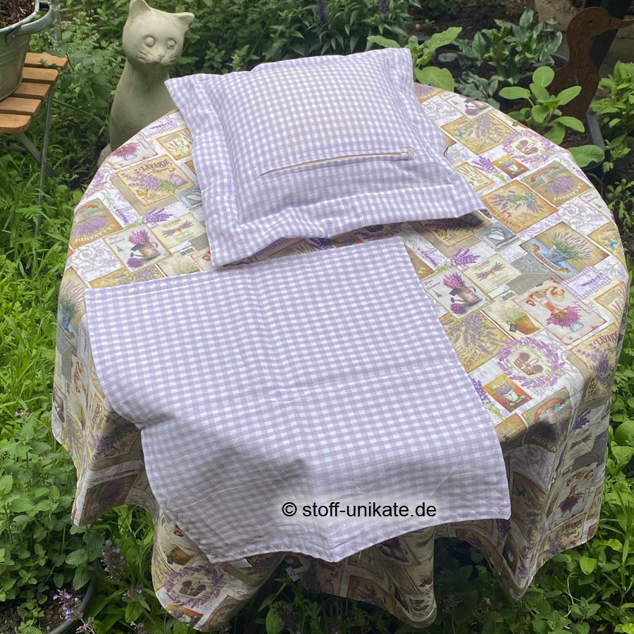 Geschenkset bestehend aus Duftkissen, Tischdecke, Platzdeckchen und Porzellantasse. Wählbare Varianten. Stoff-Unikate handmade in Germany