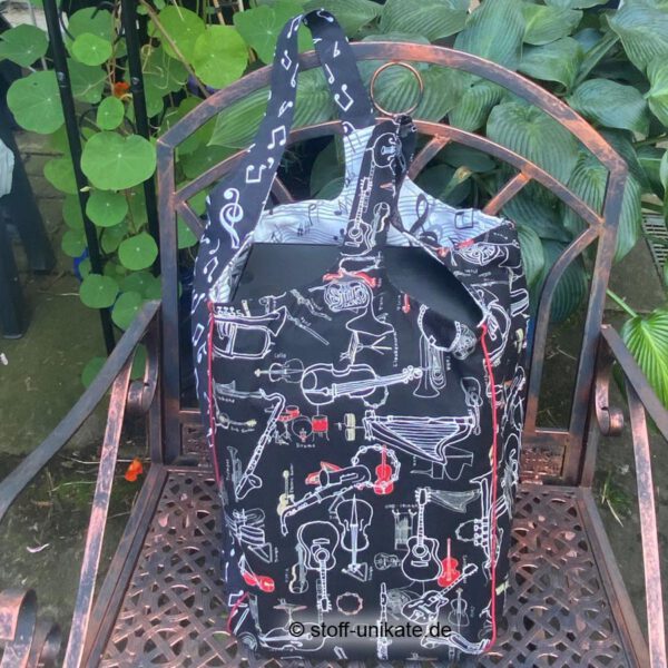 Titelbild_Jumbotasche, XXL-Shopper mit Musikinstrumenten genäht aus Baumwollstoffen. Stoff-unikate handmade in Germany
