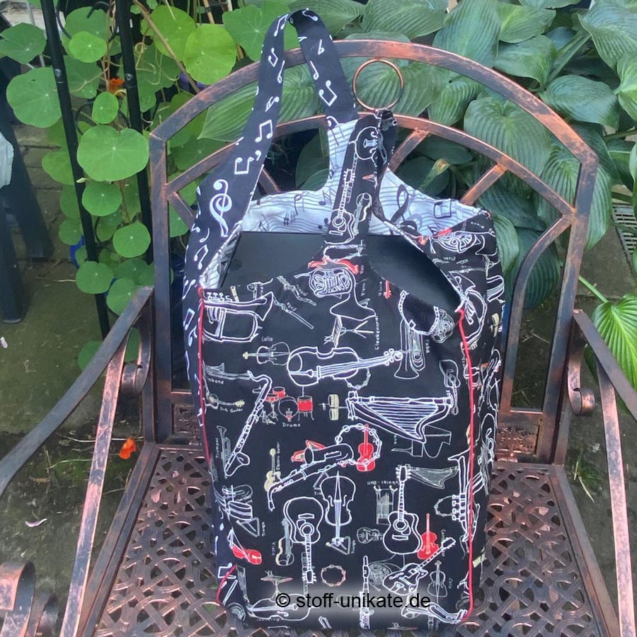 Titelbild_Jumbotasche, XXL-Shopper mit Musikinstrumenten genäht aus Baumwollstoffen. Stoff-unikate handmade in Germany