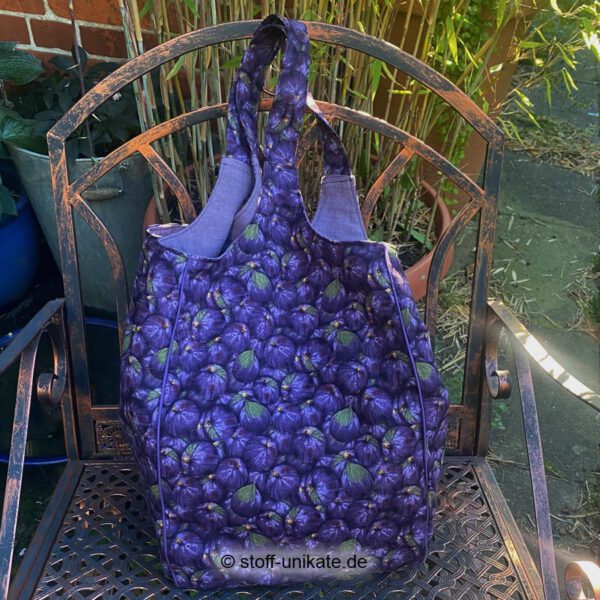 Jumbotasche-XXL-Einkaufshopper, große Einkaufstasche mit Feigenmotiven genäht aus hochwertigen Baumwollstoffen und Einkaufschip. Stoff-Unikate handmade in Germany