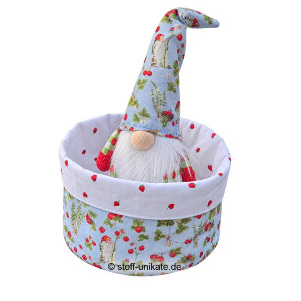 Stoffkorb, Utensilo mit Erdbeerwichtel Ole. Stoff-Unikate handmade in germany