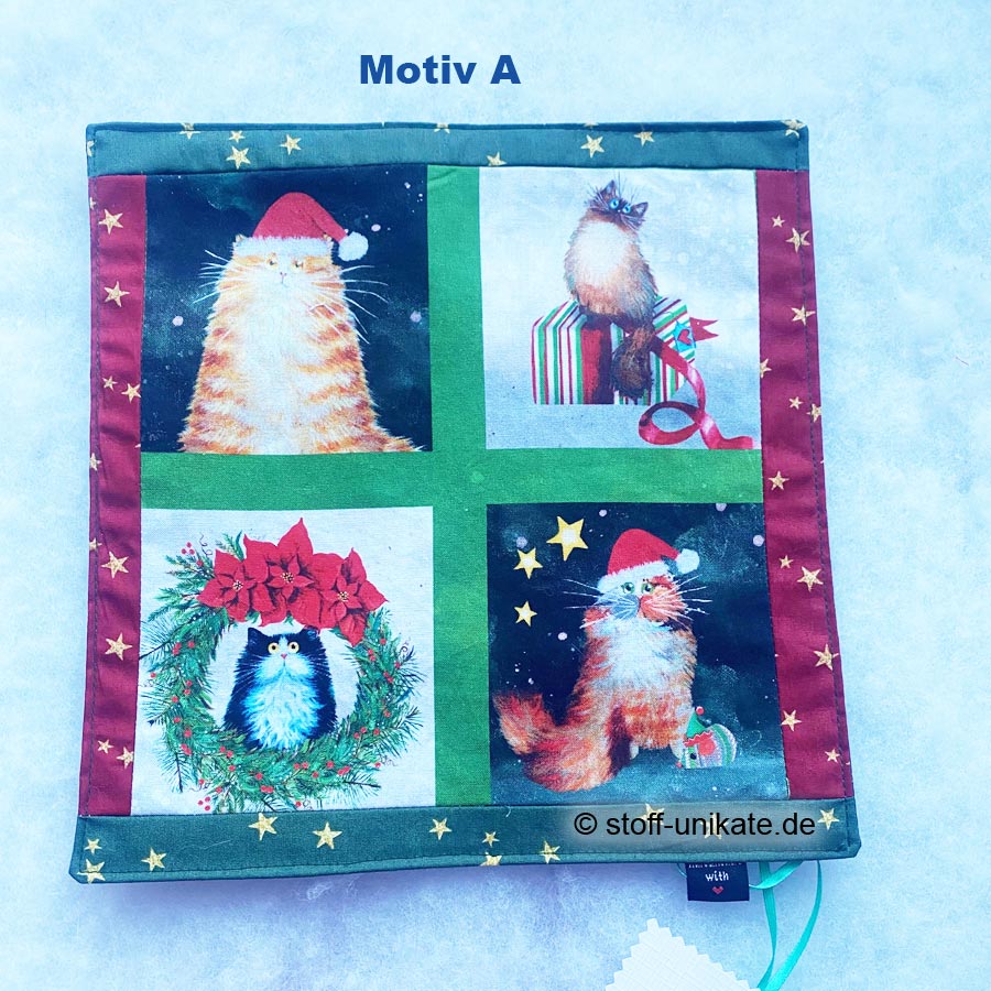 A_Stoffdeckchen mit weihnachtlichen Katzenmotiven. Stoff-Unikate handmade in germany