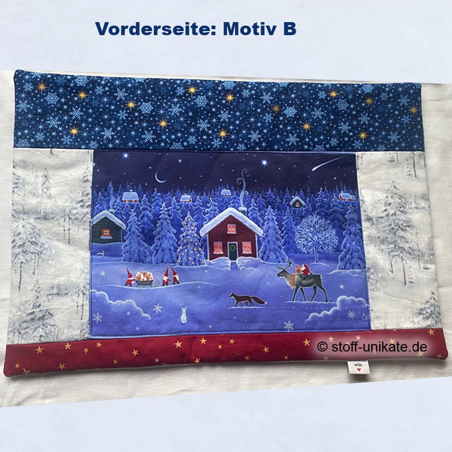 Tischset Motiv B mit Häusern im Schnee. Stoff-Unikate handmade in Germany