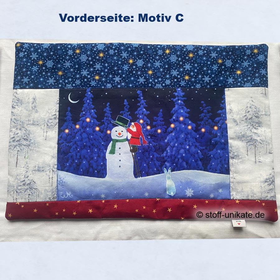 Tischset Motiv C mit Schneemann. Stoff-Unikat handmade in Germany