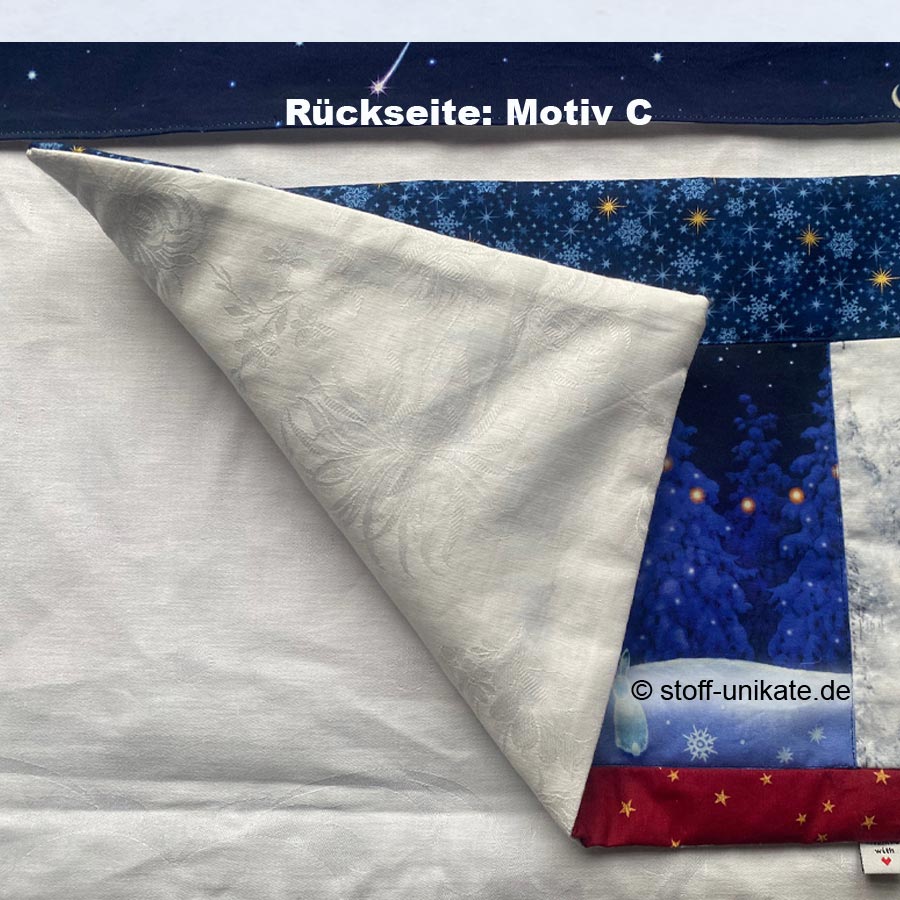 Rückseitenansicht motiv C. Einfarbig weiß. Stoff-Unikat handmade in Germany