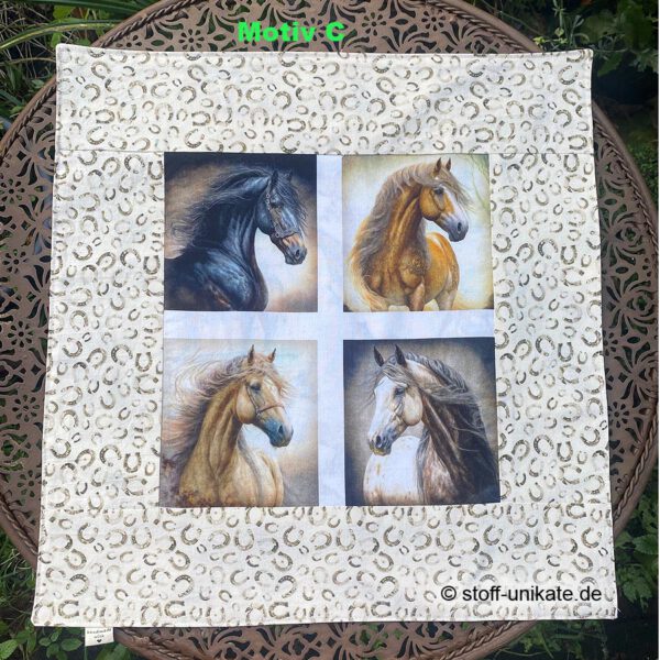 C_Dekodeckchen mit Pferdemotiven genäht aus hochwertigen Baumwollstoffen. Stoff-Unikate handmade in Germany