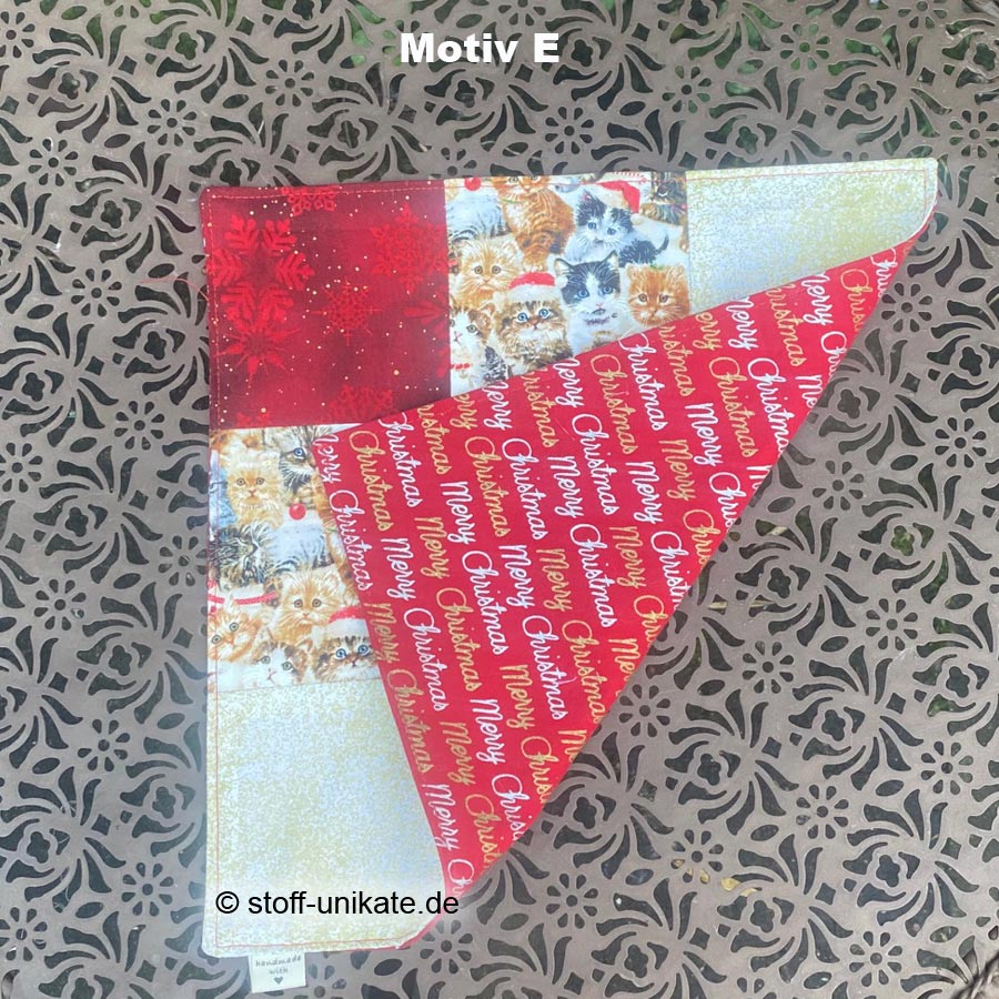 E_Patchworkdeckchen mit weihnachtlichen Katzenmotiven genäht aus hochwertigen Baumwollstoffen. Stoff-Unikate handmade in germany
