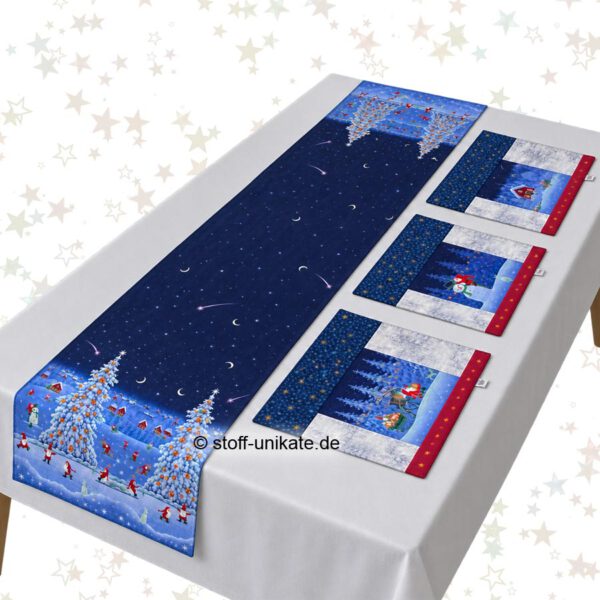 Tischläufer mit 3 Tischsets Weihnachtswichtel. Stoff-Unikate handmade in Germany