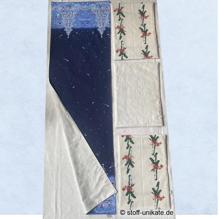 Rückseiten vom Komplettset Weihnachtswichtel. Stoff-Unikate hanmdade in Germany