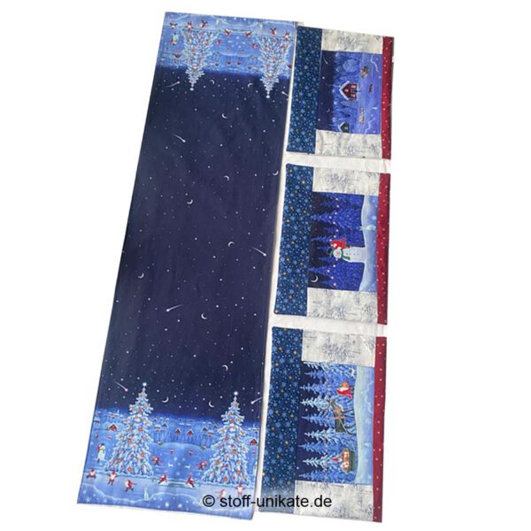 Tischläufer mit drei Tischsets mit weihnachtlichen Wichtelmotiven zur Auswahl. Stoff-Unikate handmade in Germany