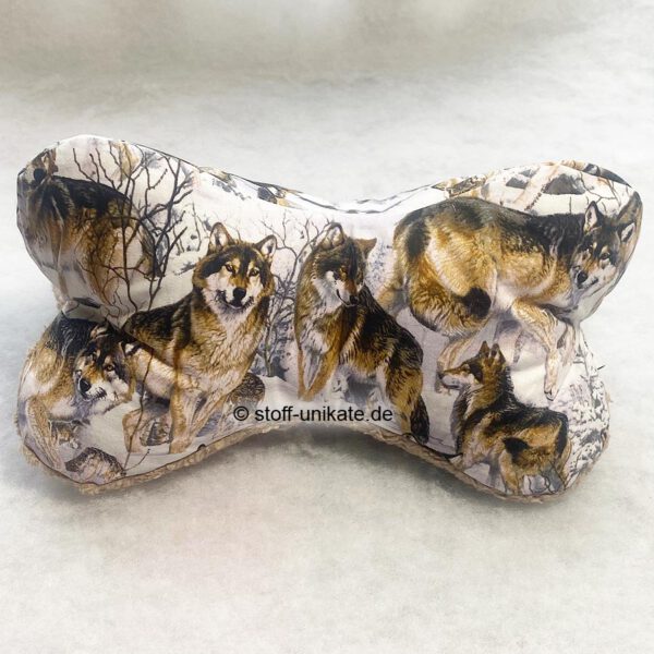 Leseknochen mit Wolfsmotiven genäht aus hochwertiger Baumwolle. Stoff-Unikate handmade in Germany
