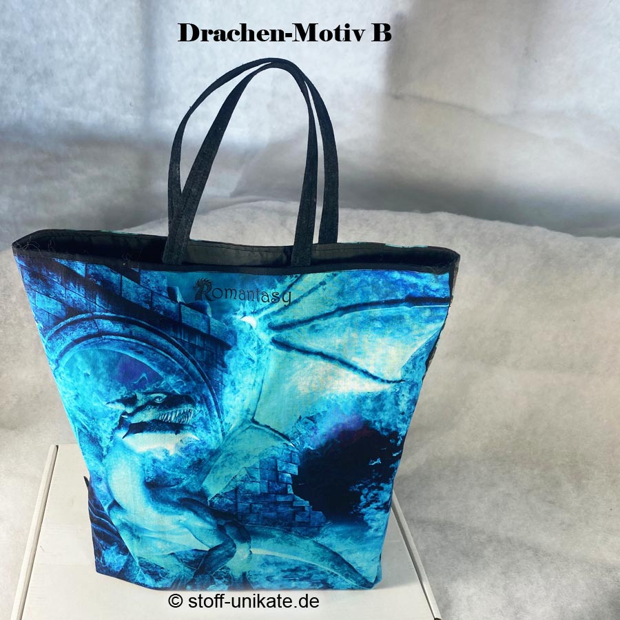 Büchertasche mit Drachenmoitiv B. Stoff-Unikate handmade in germany