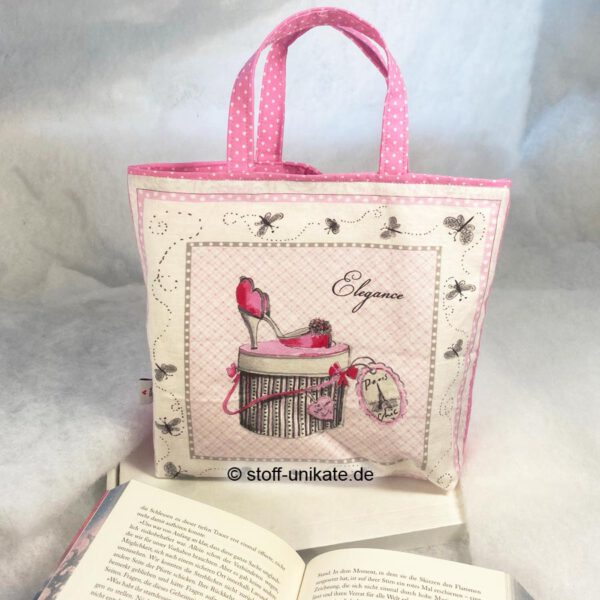 Book Bag mit Modemotiven in Pink. Stoff-Unikate handmade in Germany