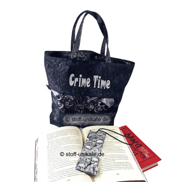 Büchertasche für Krimifreunde "Crime time".Stoff-Unikate handmade in Germany