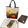 Büchertasche und Lesezeichen mit Feuerdrachen. Stoff-Unikate handmade in Germany