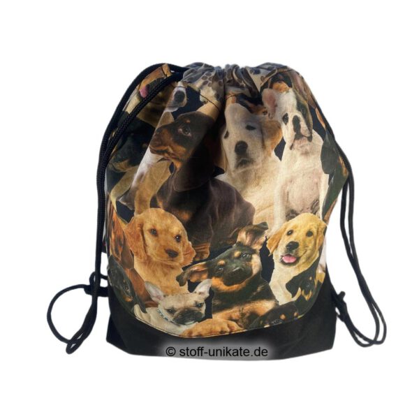 Turnbeutel für Kinder mit Hundewelpen. Stoff-Unikate handmade in Germany