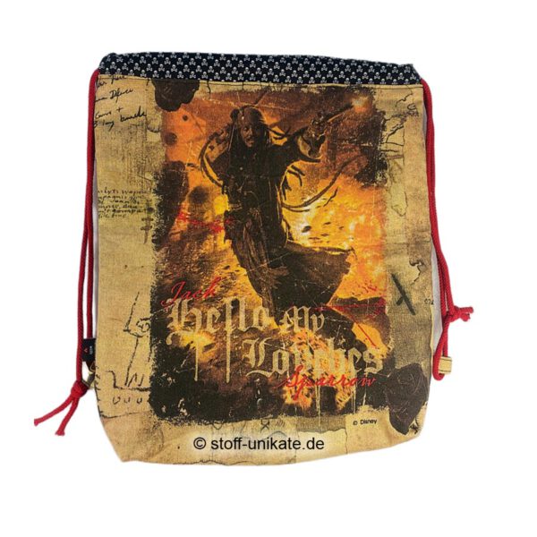 Stoffbeutel/Turnbeutel, <br>wasserabweisend gefüttert <br>„Captain Jack Sparrow" <br>Eine absolute Rarität!