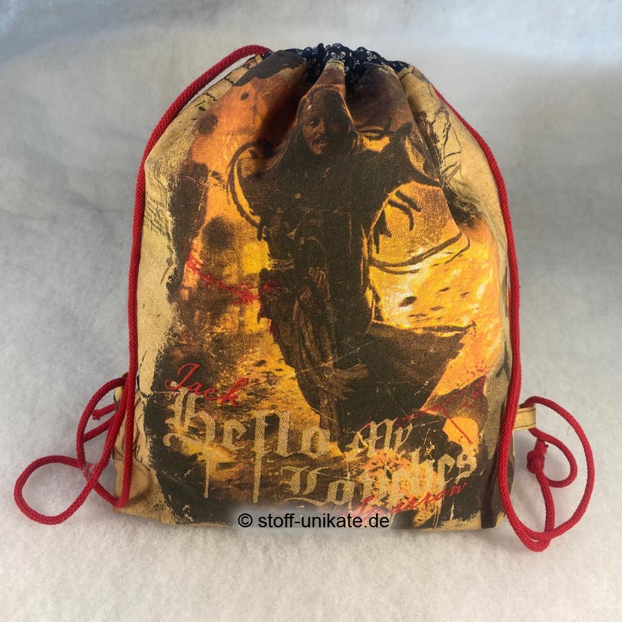 Turnbeutel mit Fluch der Karibik Motiv. Captain Jack Sparrow. Stoff-Unikat handmade in Germany
