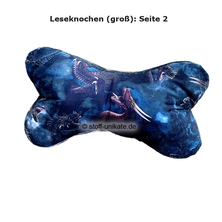 Großer Leseknochen mit Drachenmotiven. Stoff-Unikate handmade in germany