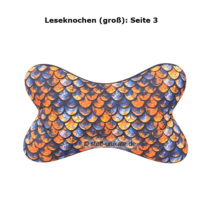 Großer Leseknochen mit Drachenmotiven Wings of Ash. Stoff-Unikate handmade in Germany