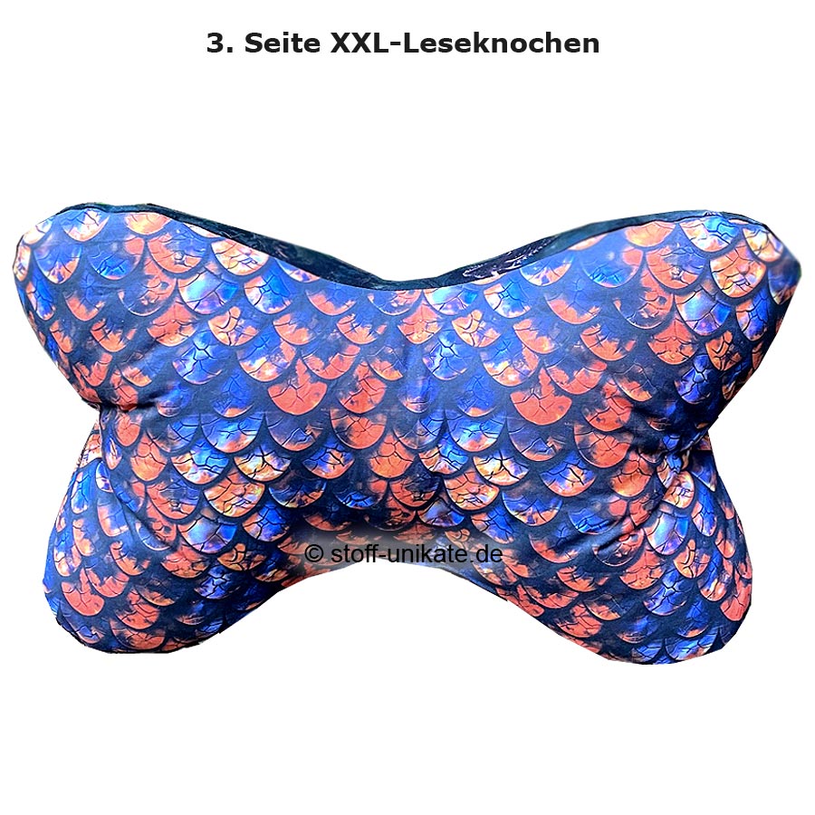 3. Seite vom XXL-Leseknochen mit Drachenmotiven. Stoff-Unikate handmade in Germany