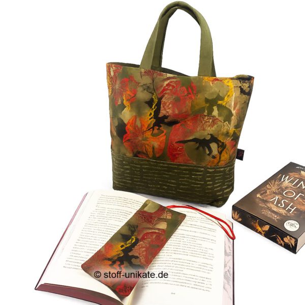 B-Mystic Dragon - Büchertasche und Lesezeichen mit Drachenmotiven. Stoff-Unikate handmade in germany