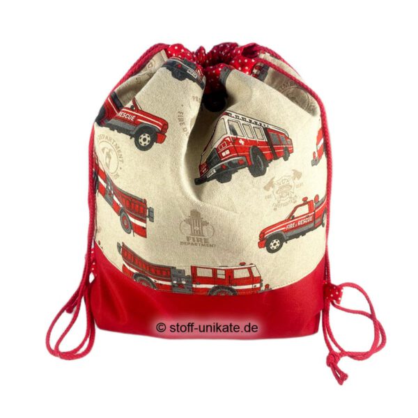 Kinderturnbeutel mit Feuerwehrautos. Stoff-Unikahte handmade in germany