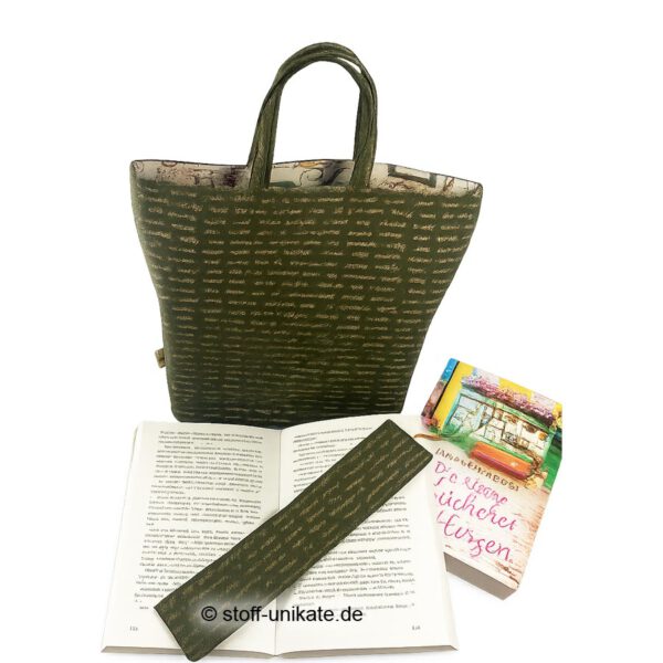 II - More than Words- Büchertasche mit Lesezeichen mit Schrift. Stoff-Unikate handmade in Germany