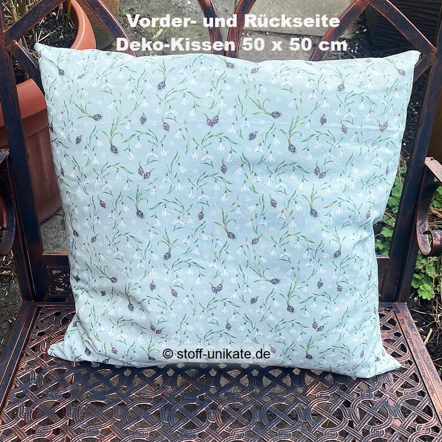 Deko-kissen 50 x 50 cm vorder- und rückseite beidseitig aus Schneeglöckchenstoff von acufactum. Stoff-Unikate handmade in germany