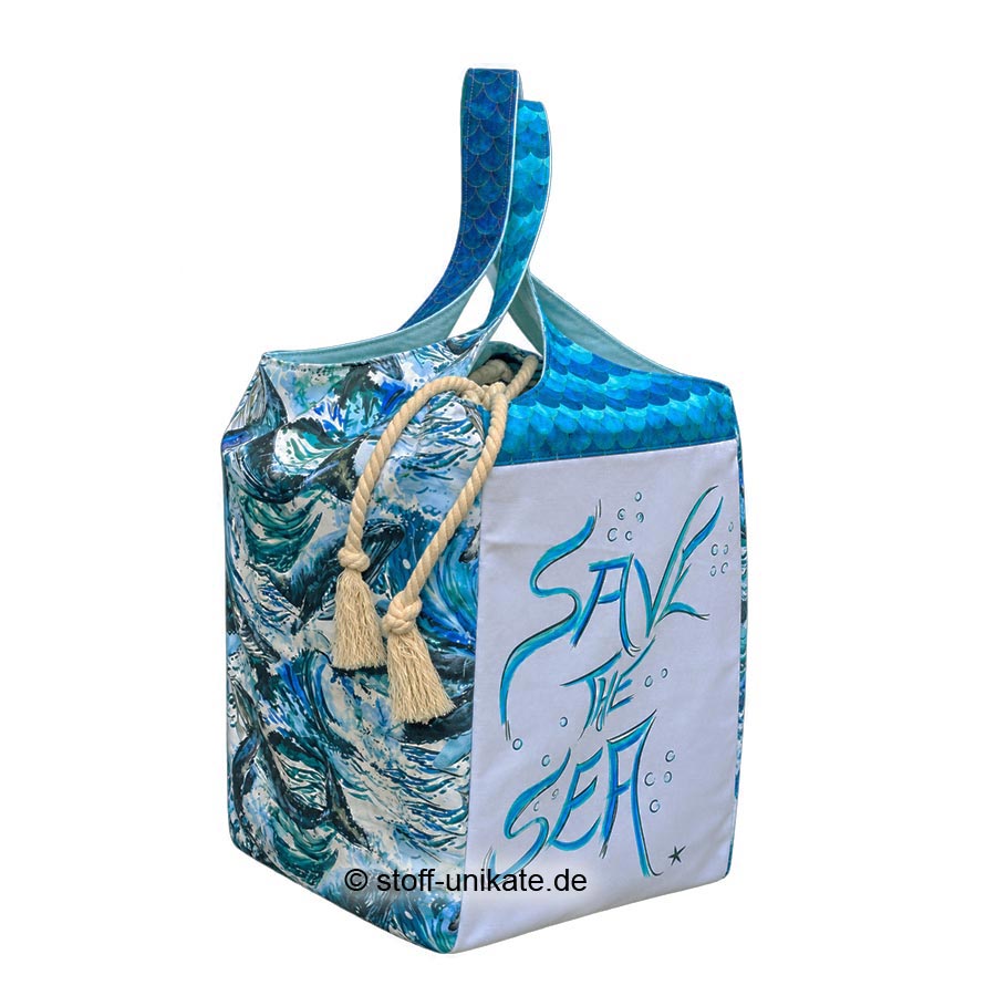 XXL-Einkaufstasche, Jumbotasche "Save the Sea". Stoff-Unikate handmade in Germany