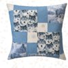 Wolfsköpfe im Winterwald. Dekokissen mit Wölfen in jeansblau. Stoff-Unikate handmade in Germany