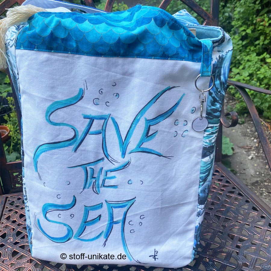 Jumbotasche Save the Sea mit Walmotiven. Stoff-Unikate handmade in Germany