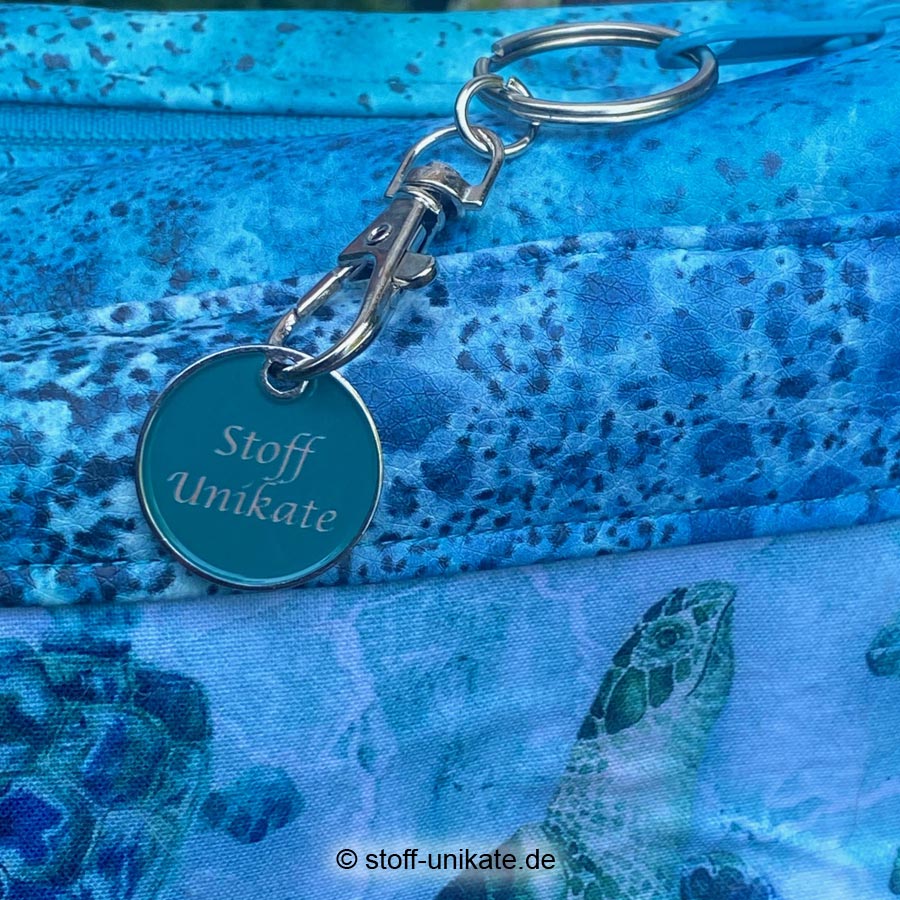 Einkaufschip als Anhänger für die Tablet-Tasche Turtles. Stoff-Unikate handmade in germany