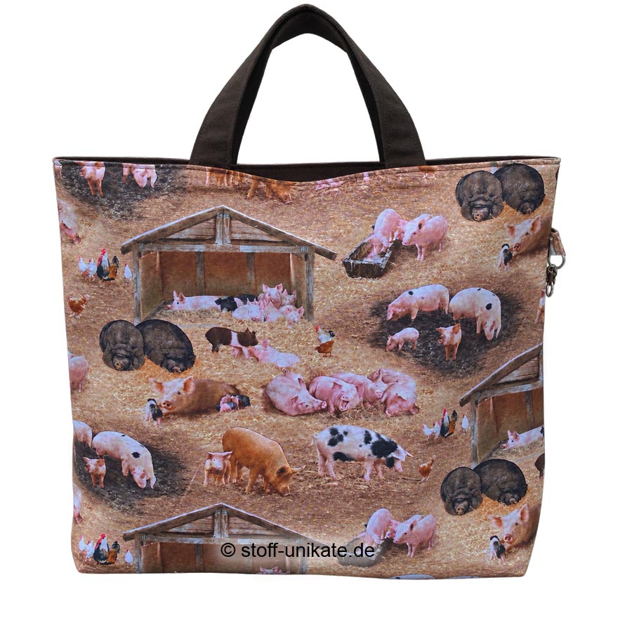 Einkaufstasche schwein gehabt, mit Schweine-Motiven. Stoff-Unikate handmade in Germany