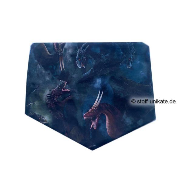 Halstuch-Loop aus Stoff und dunkelgrauem Wellness-Fleece mit Drachenmotiven Wings of Ash. Stoff-Unikate handmade in Germany