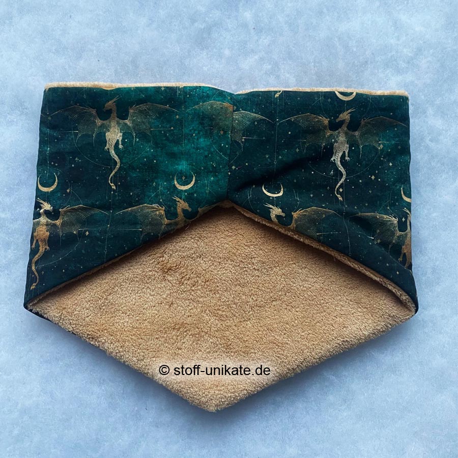 Halstuch-Loop mit fleece und Baumwolle. Wendeloop mit Drachenmotiven. Stoff-Unikate handmade in Germany