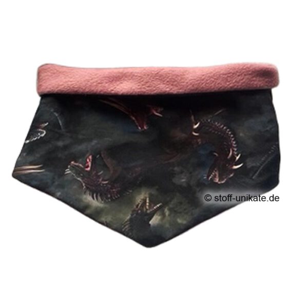 Halstuch-Loop aus Stoff mit Fleece in Altrosa mit Drachenmotiven Wings of Ash. Stoff-Unikate handmade in Germany